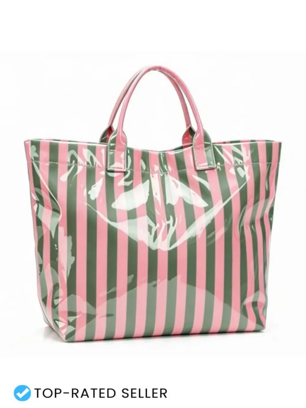 PVC Striped Waterproof Large Tote Bag Women Travel Beach Handbag Machine